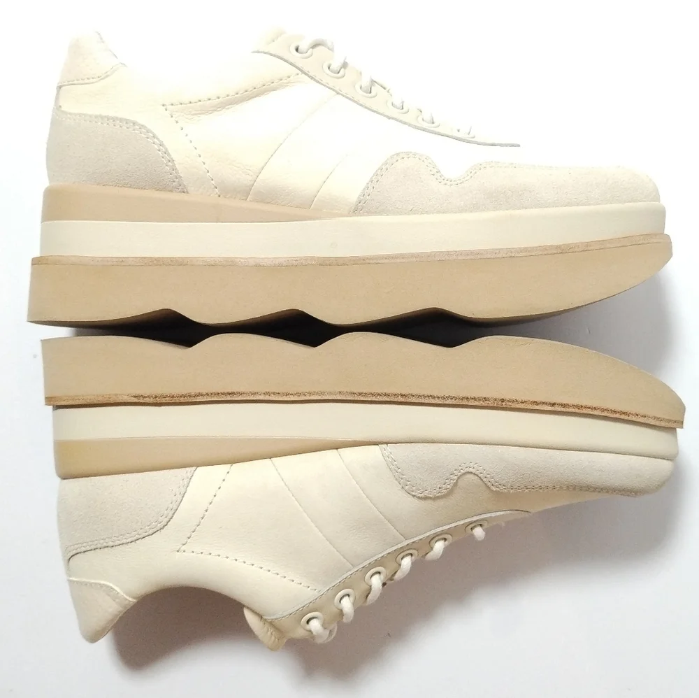 Dolce Vita Jayne Ivory Wedge Double Platform Lace-up Sneakers Shoes 8.5